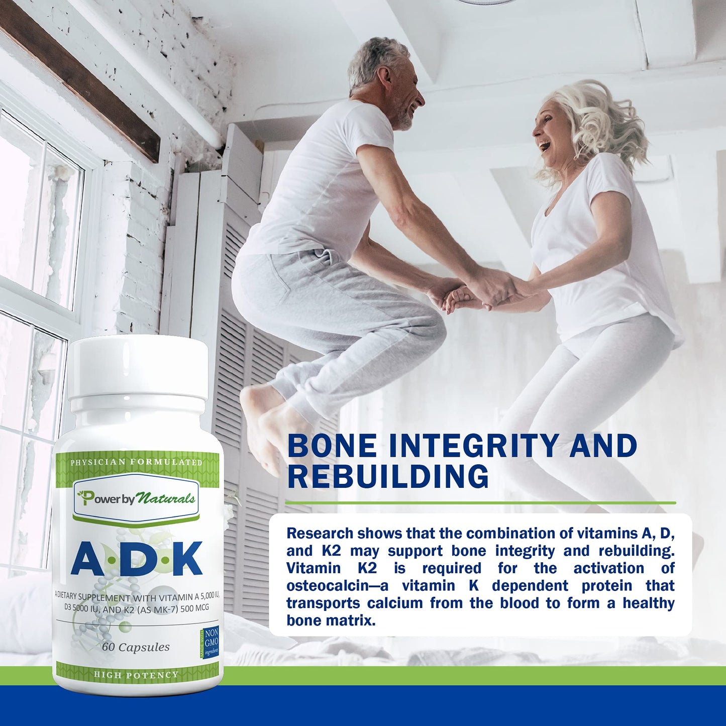 Suplemento vitaminas ADK Power By Naturals para salud ósea y cardíaca