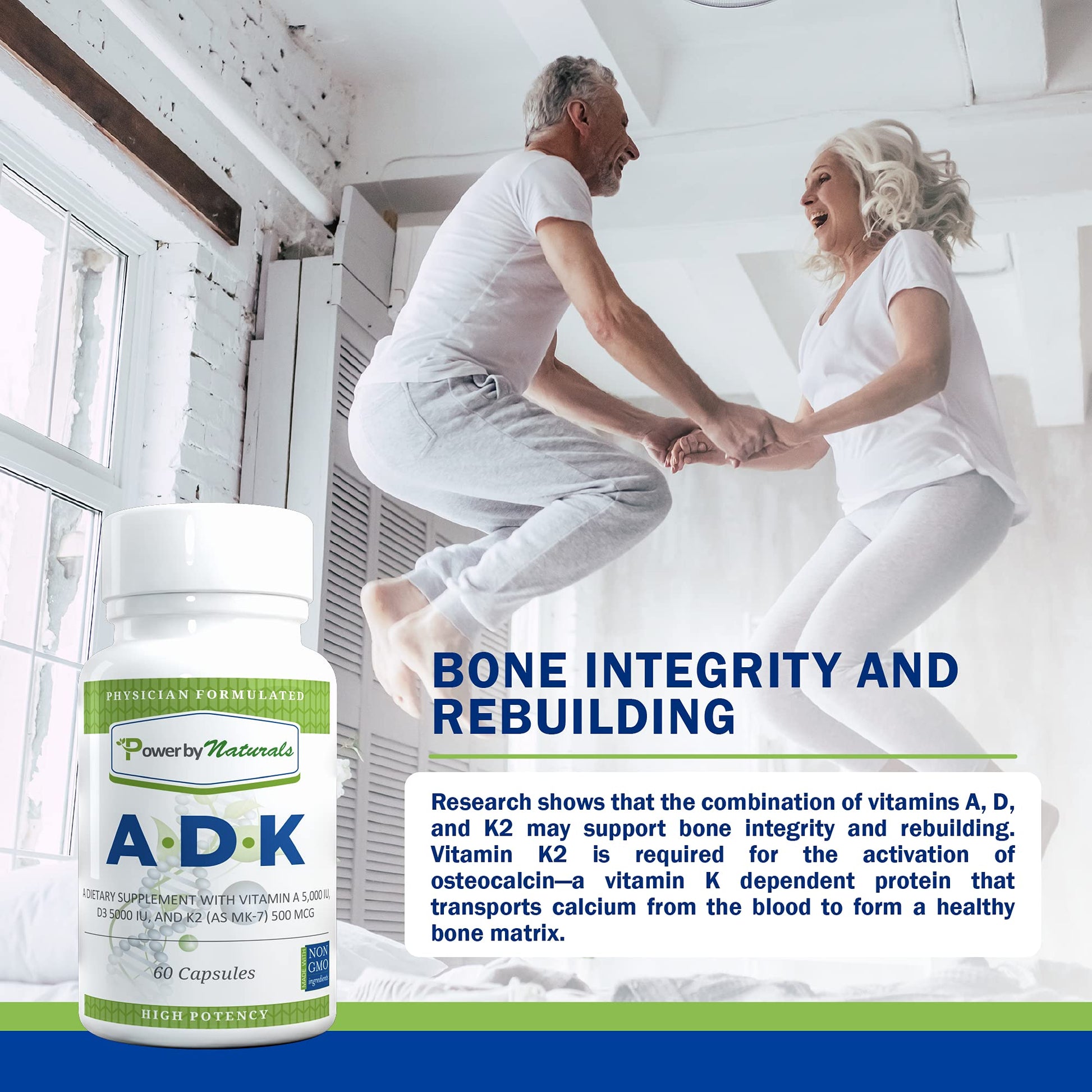 Suplemento vitaminas ADK Power By Naturals para salud ósea y cardíaca
