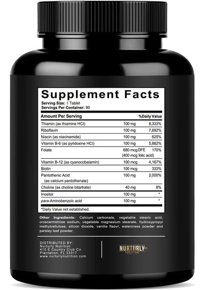 Suplemento vitaminas B NURTURLY sin OGM 90 tabletas