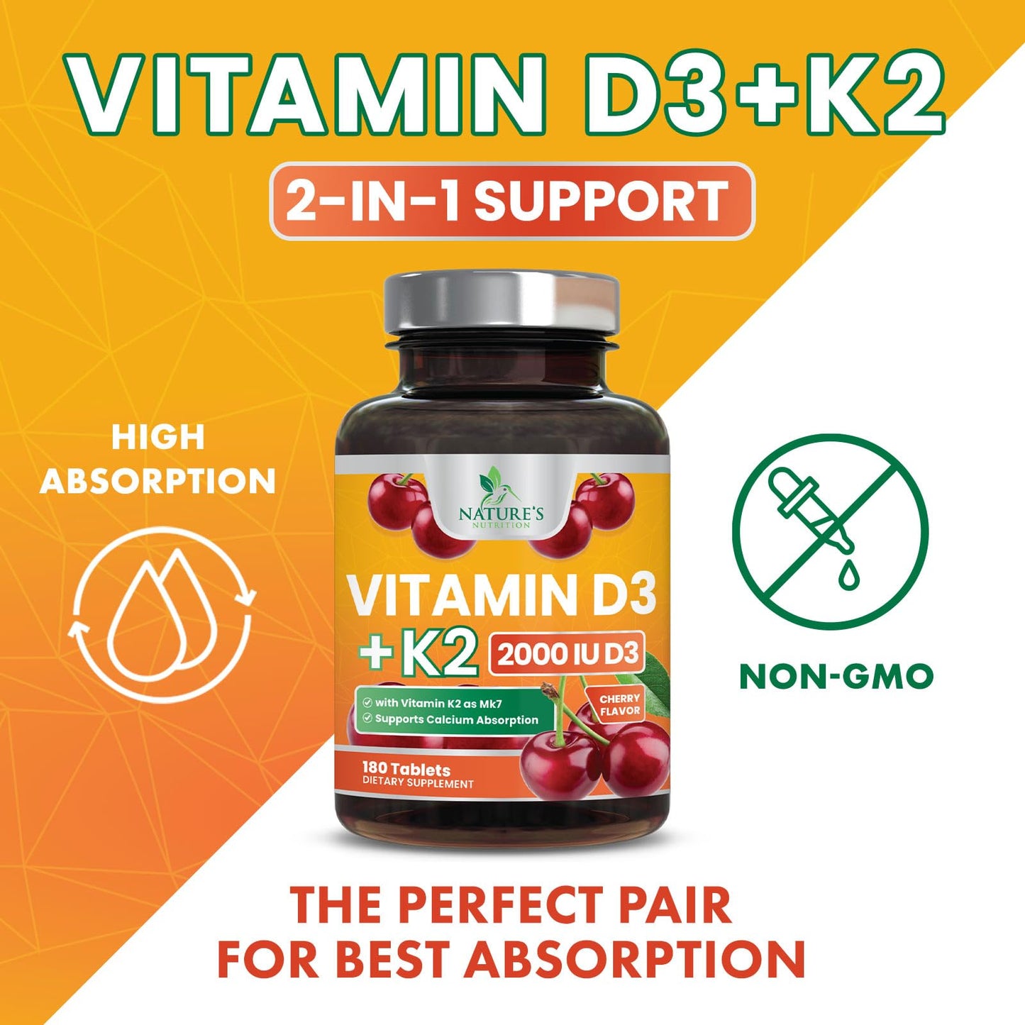 Suplemento de vitaminas D3 y K2 en tabletas masticables