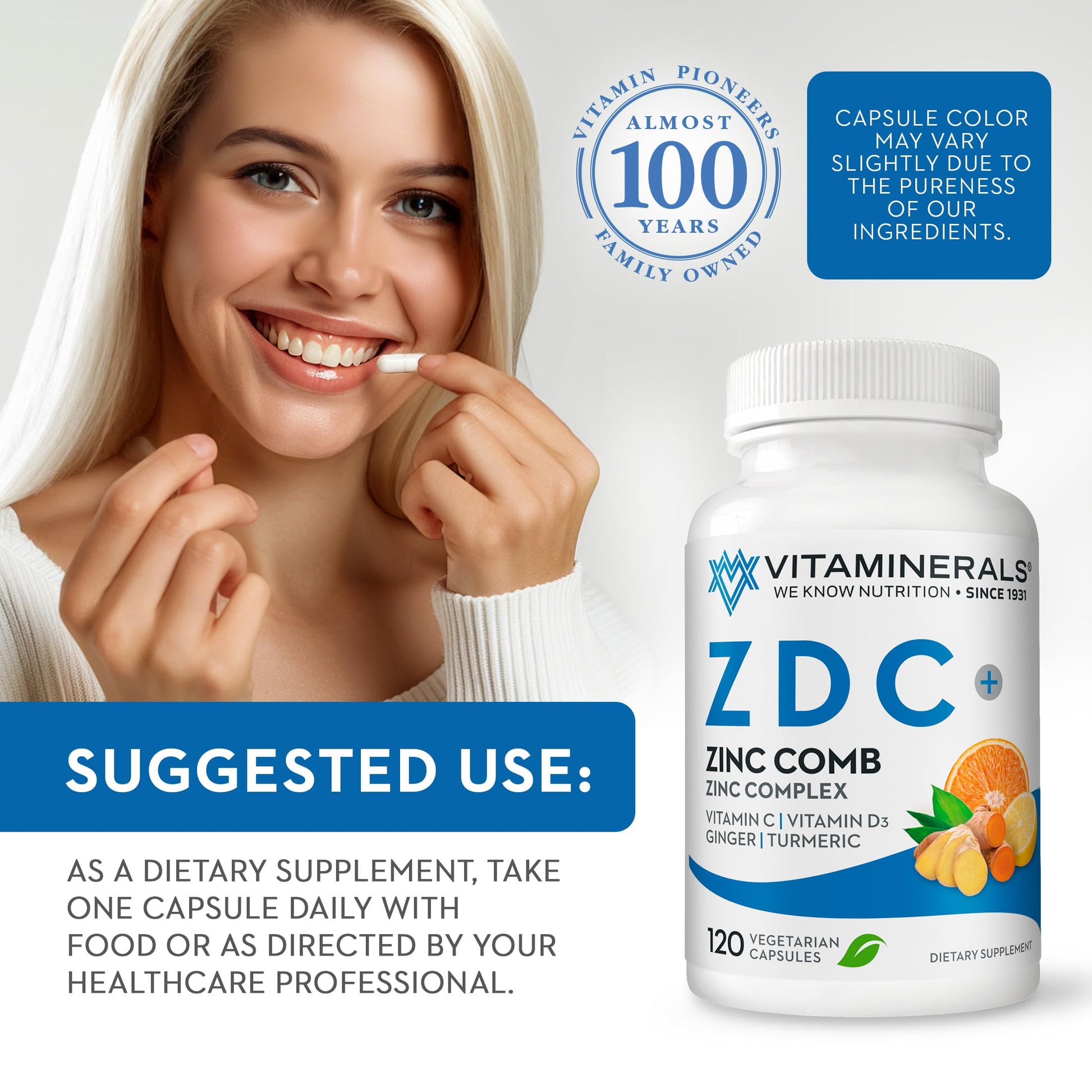 Suple vitaminerals cápsulas vegetarianas zinc y vitaminas