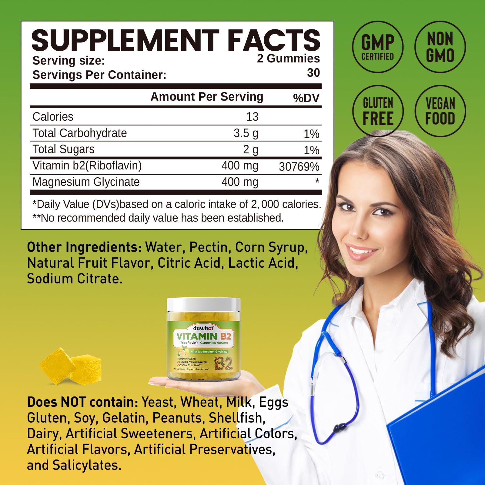 Suplemento vitaminico b2 riboflavina 400mg en gomitas duwhot