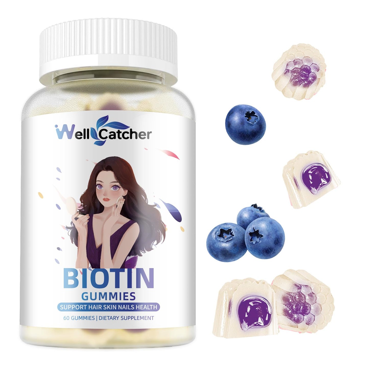 Suplemento vitamínico de biotina Wellcatcher 60 días