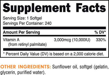 Suplemento vitamínico Bucked Up vitamin A 240 cápsulas