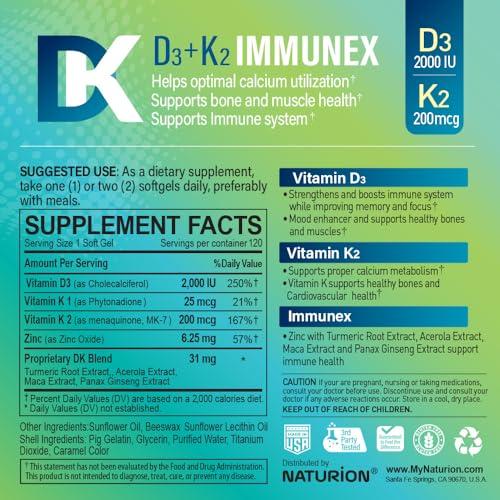 Suplemento vitamínico D3 K2 NATURION para sistema inmunológico