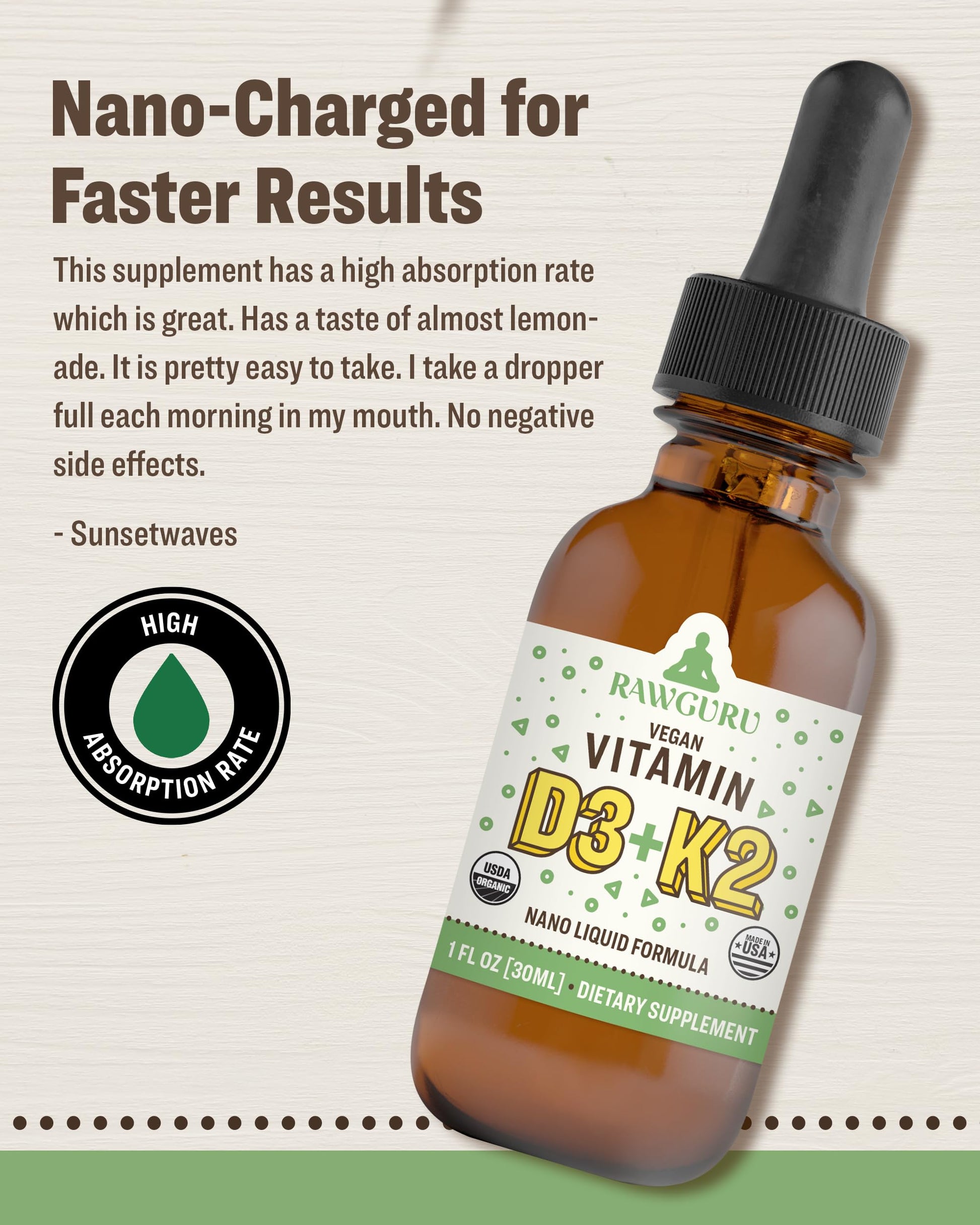Suplemento vitamínico líquido RawGuru D3 y K2