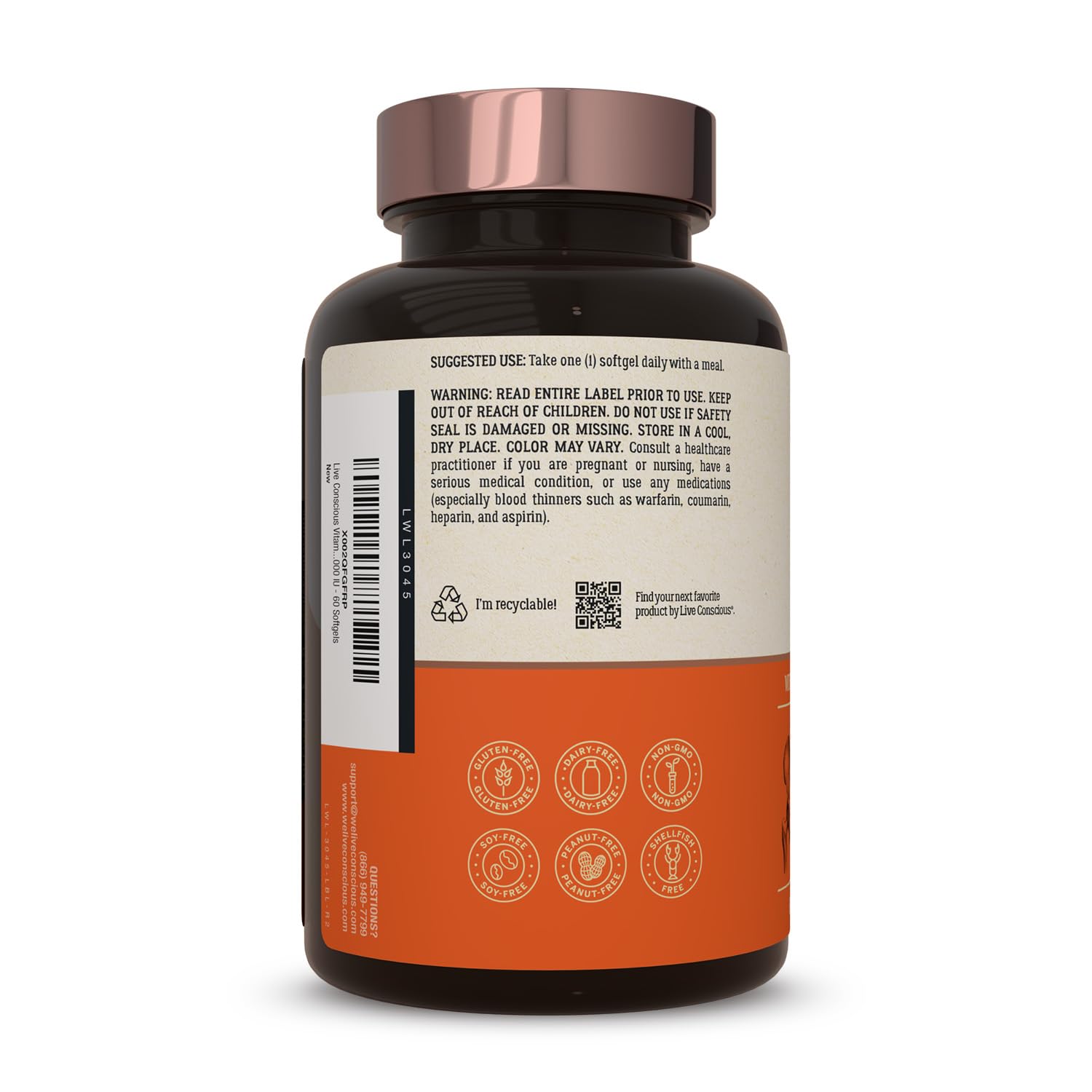 Suplemento vitamínico Live Conscious para salud ósea y cardíaca