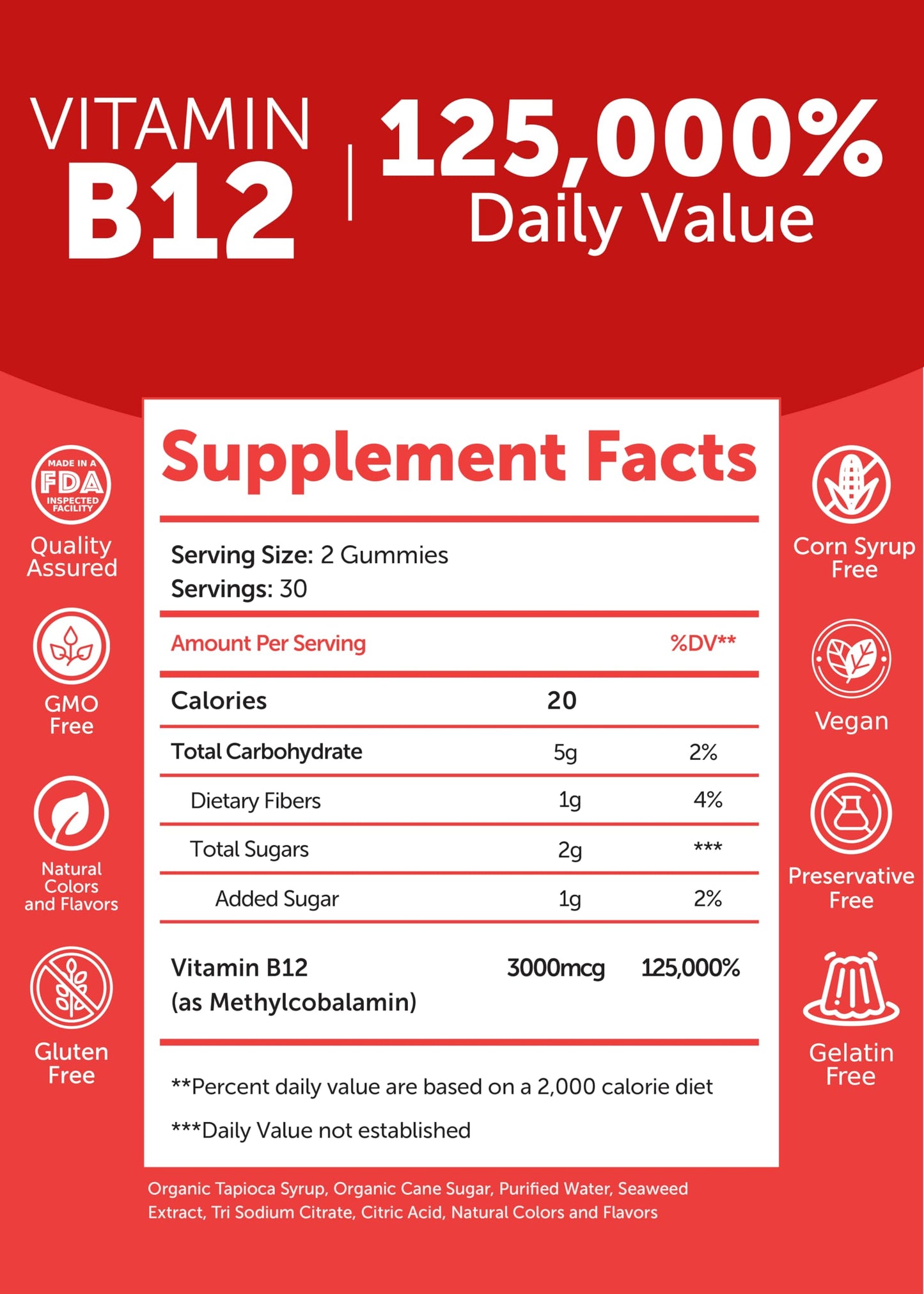 Suplemento vitamínico Lunakai vitamina B12 3000mcg gomitas