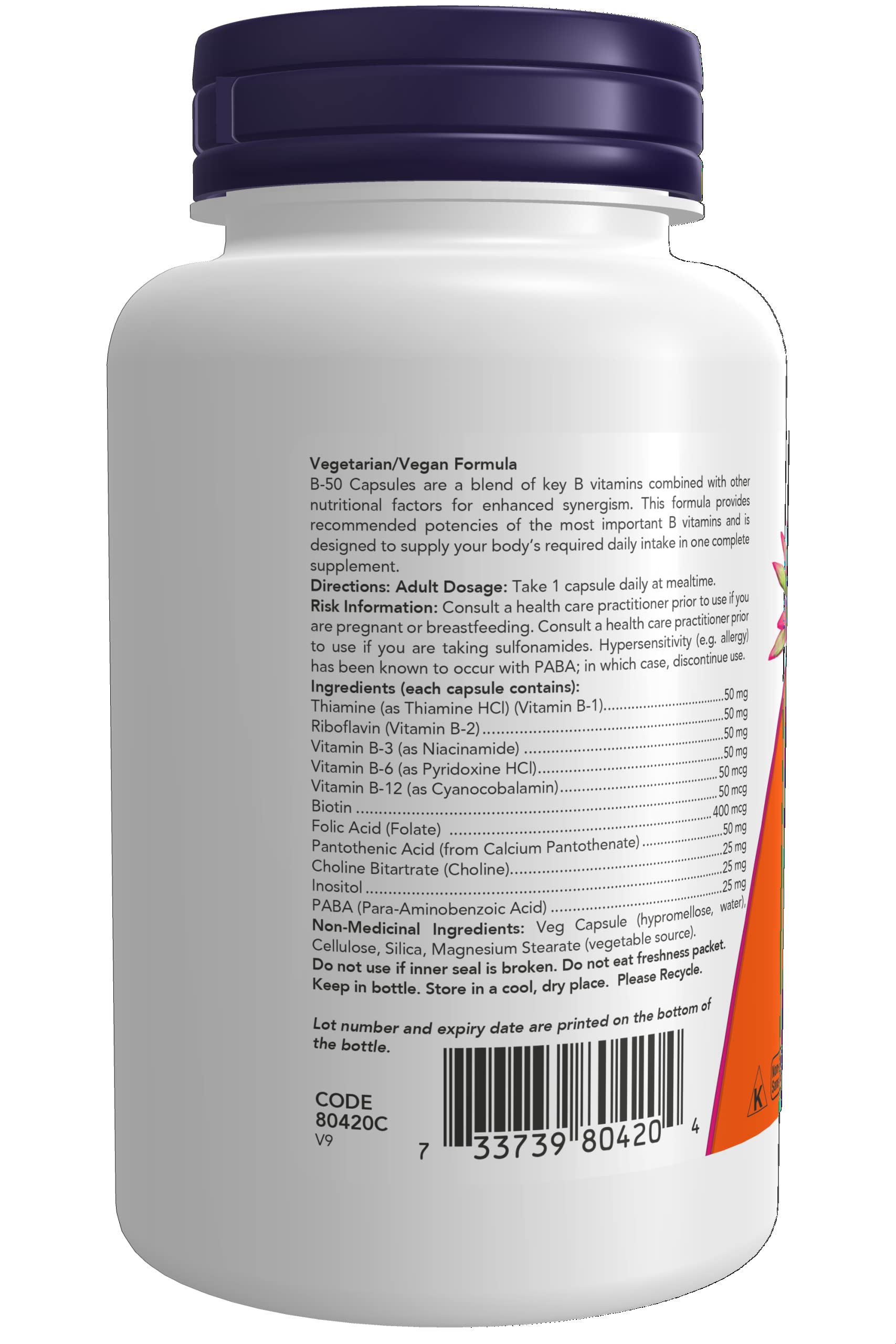 Suplemento vitaminico NOW B-50 mg 100 cápsulas