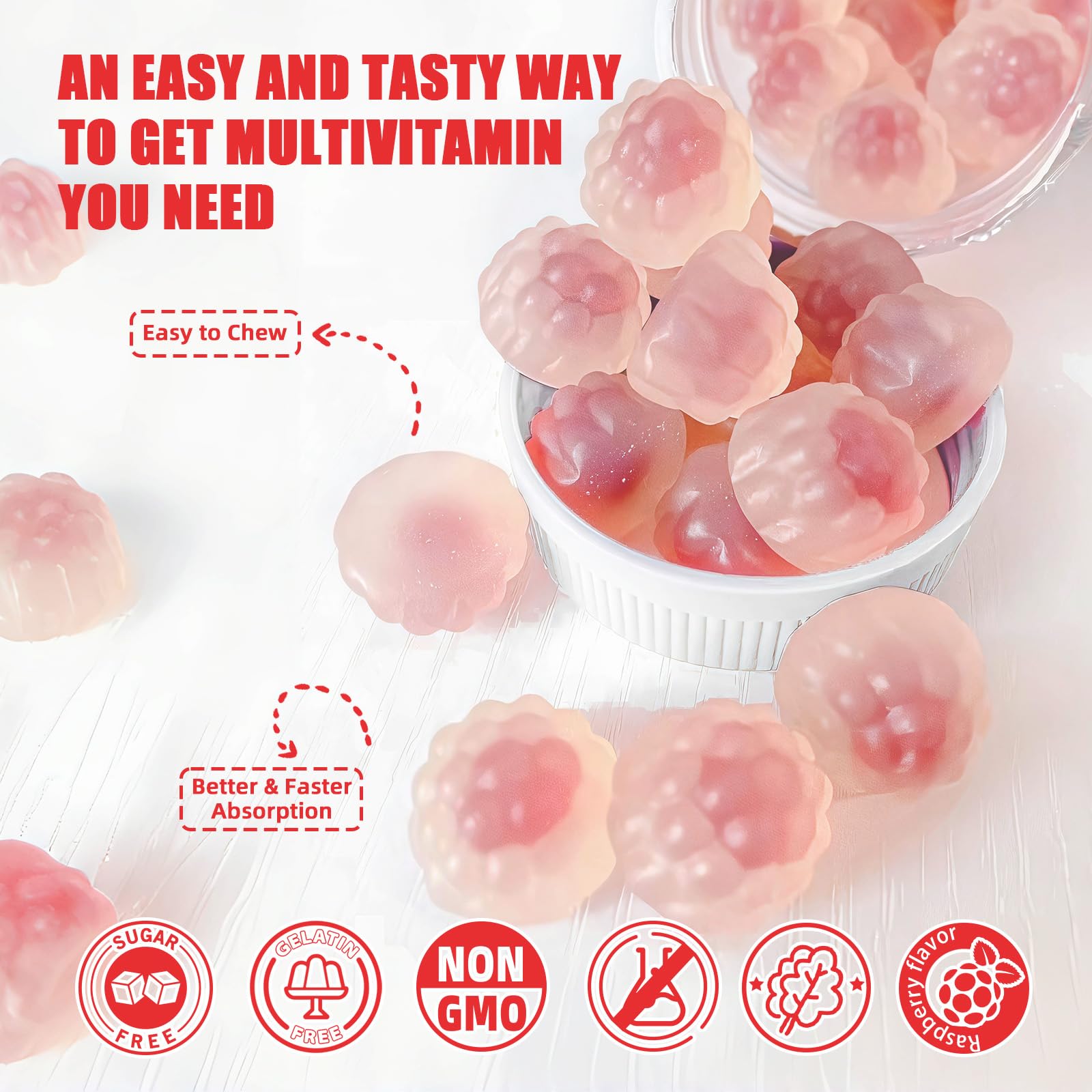 Suplemento vitamínico vegano ADK+B12 gomitas frambuesa 60