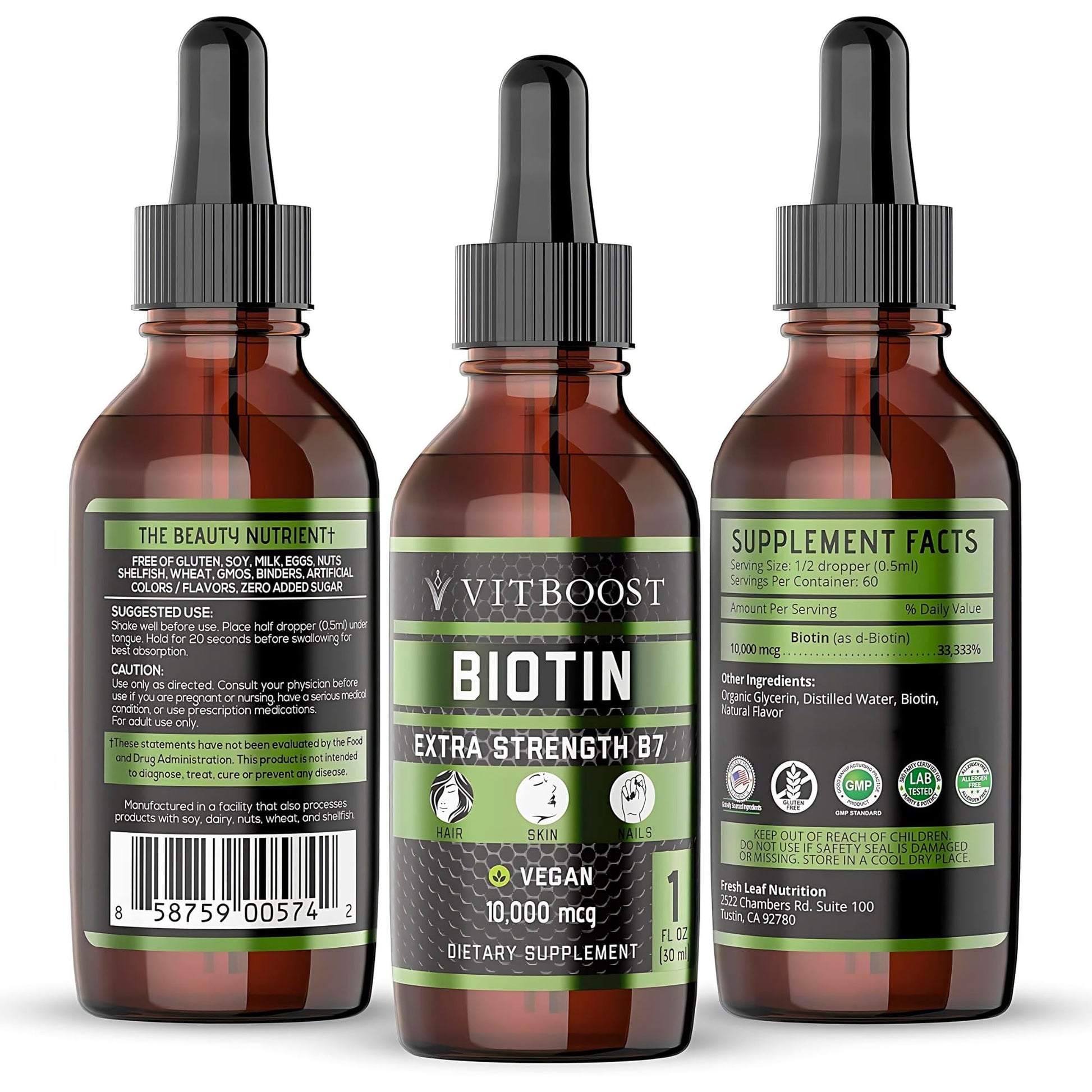 Suplemento Vitboost gotas líquidas biotina para uñas y cabello