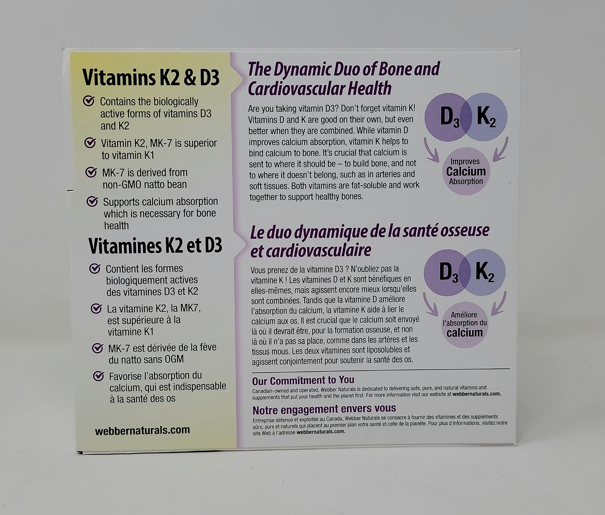 Suplemento Webber Naturals K2 plus D3 para función inmune