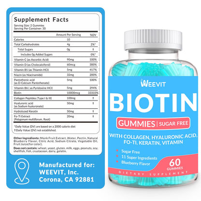 Suplemento WEEVIT biotina sin conservadores ni gluten