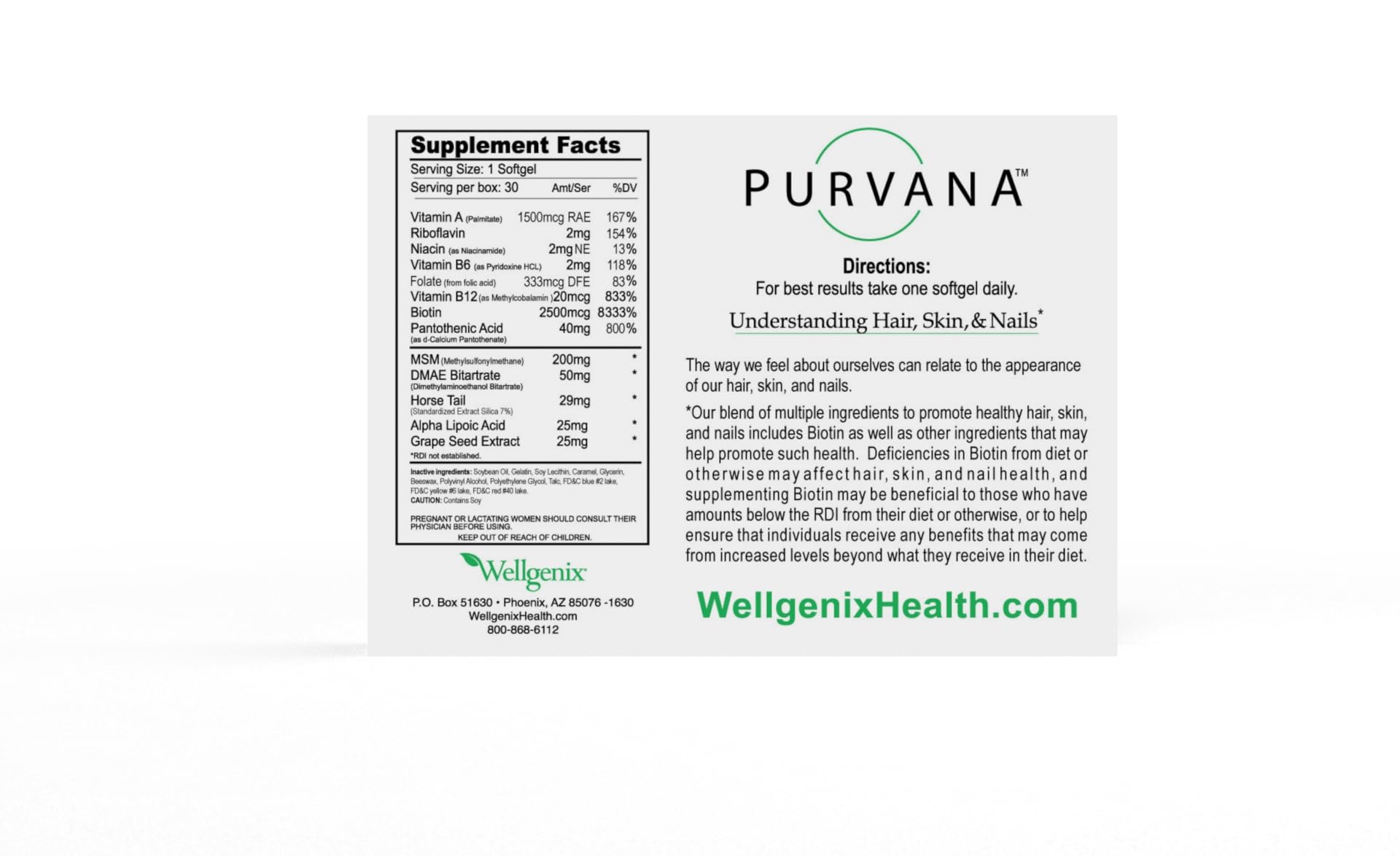 Suplemento Wellgenix Purvana biotina 2500 mcg extracto de uva