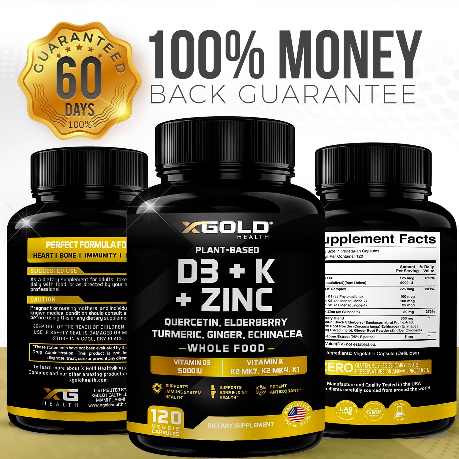 Suplemento X Gold Health Vitamina D3 K2 K1 Zinc Saúco 8 en 1