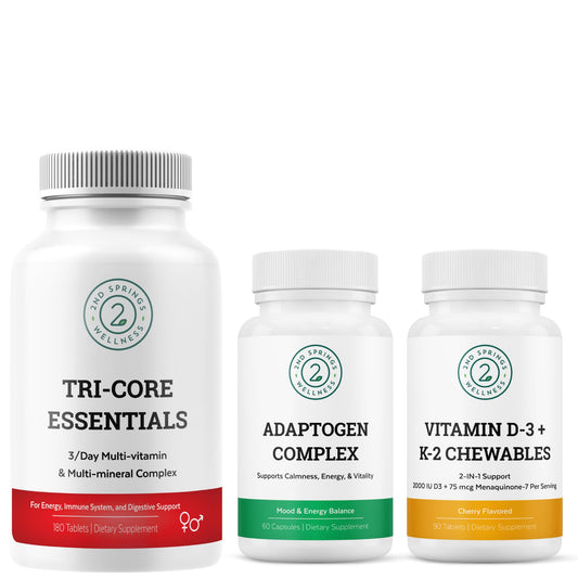 Paquete de suplementos 2nd Springs Tri-Core Essentials y Adaptogen Complex