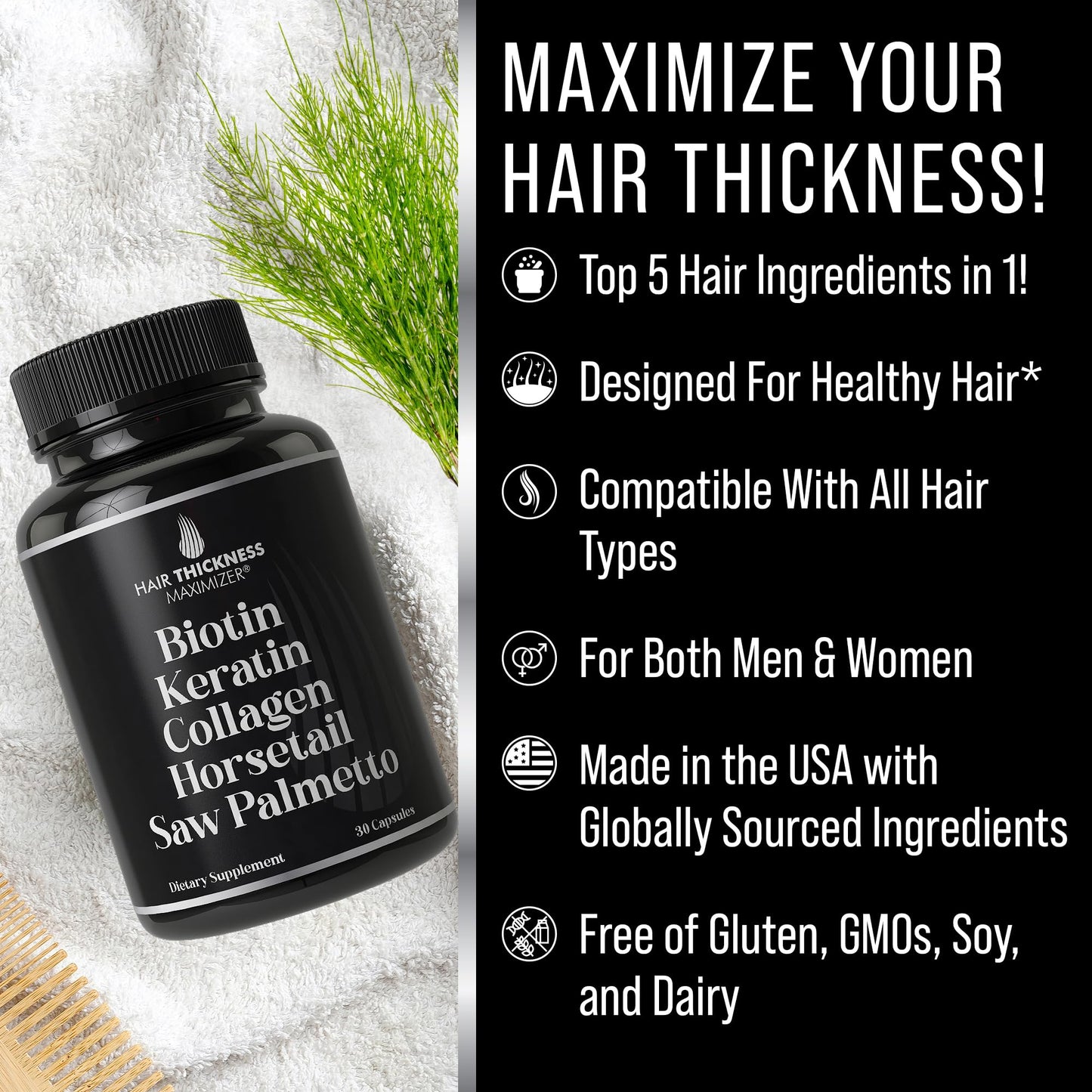 Suplementos para cabello con biotina y colágeno Hair Thickness Maximizer