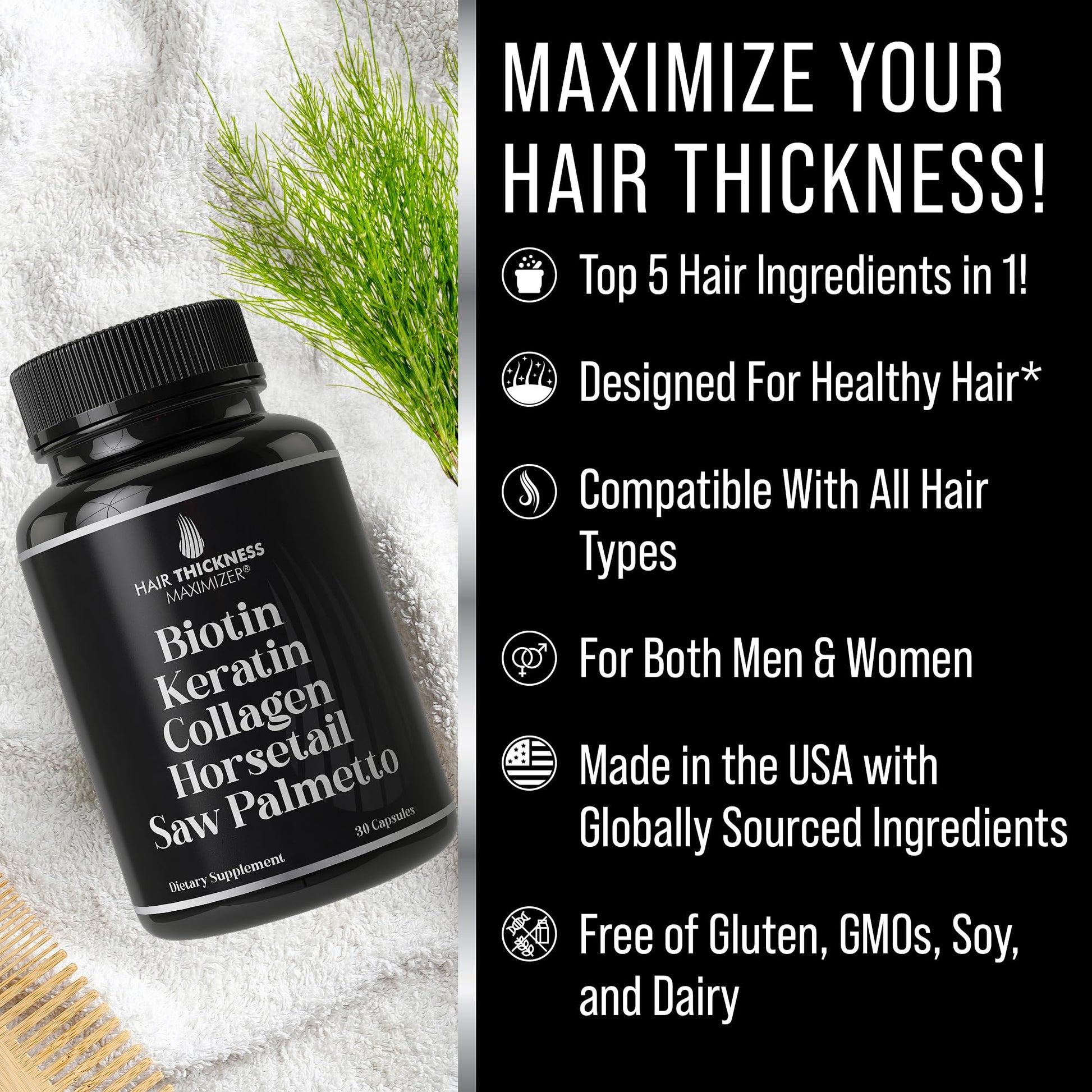 Suplementos para cabello con biotina y colágeno Hair Thickness Maximizer