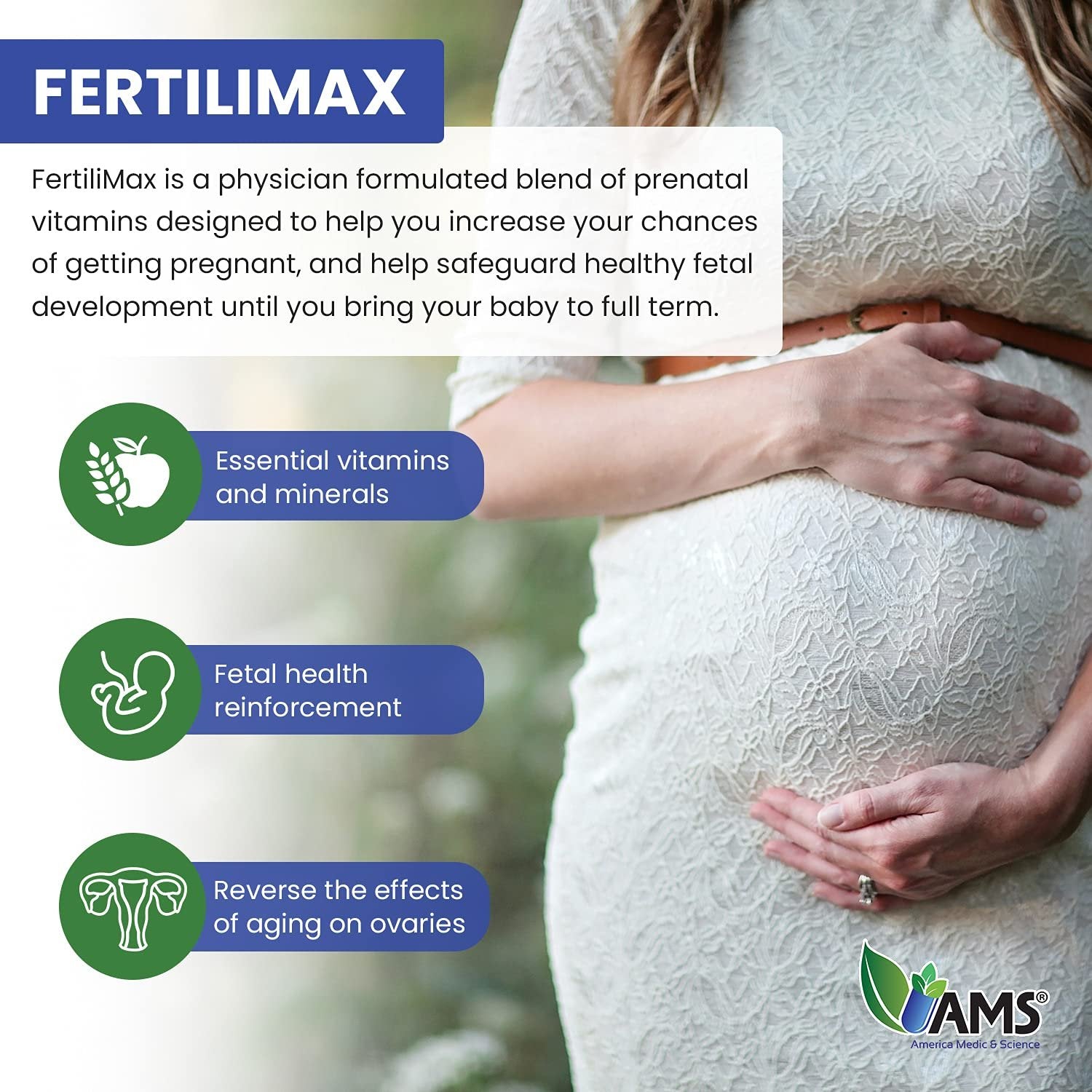 Suplementos FertiliMax con hierro, selenio y DHEA