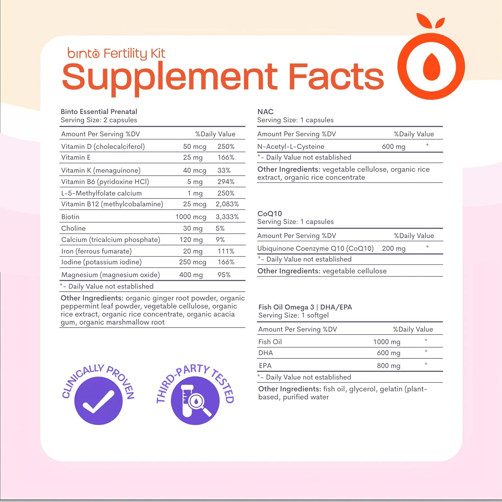 Suplementos en kit Binto para salud reproductiva femenina
