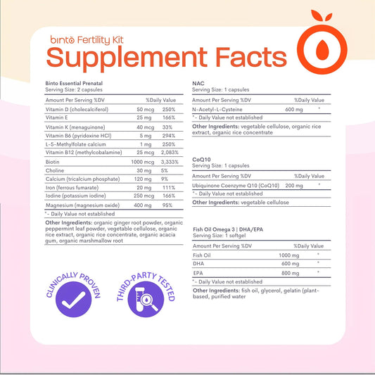 Suplementos en kit Binto para salud reproductiva femenina