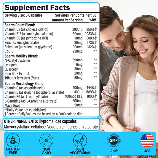 Frasco suplementos masculinos con raíz maca y zinc para fertilidad