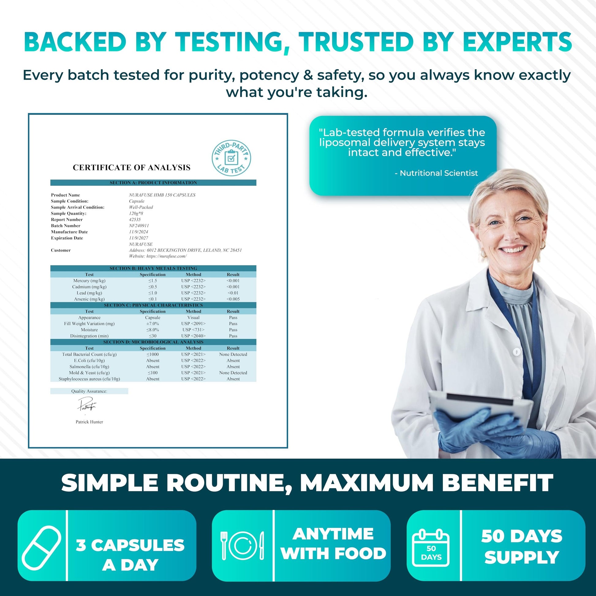 Suplementos Nurafuse HMB liposomal para crecimiento muscular rápido