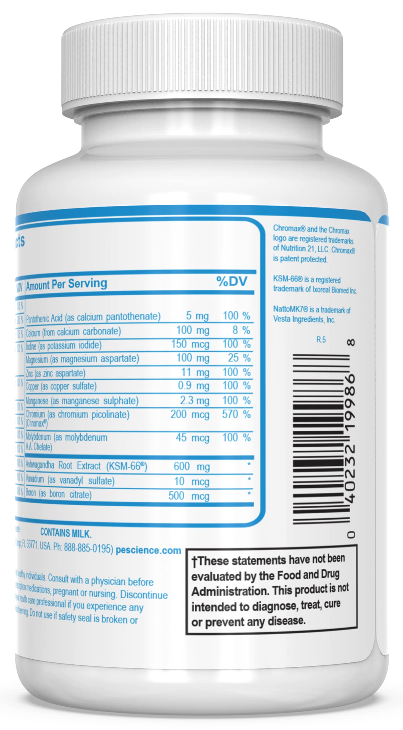 Suplementos PEScience, etiqueta lateral.