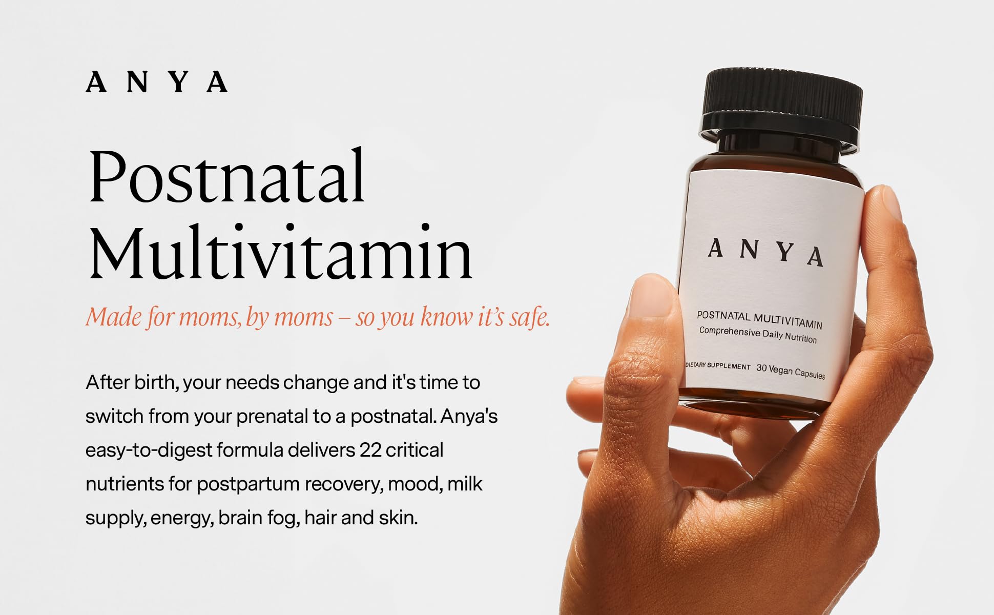 Suplementos postnatales ANYA con omega-3 vegano y vitaminas