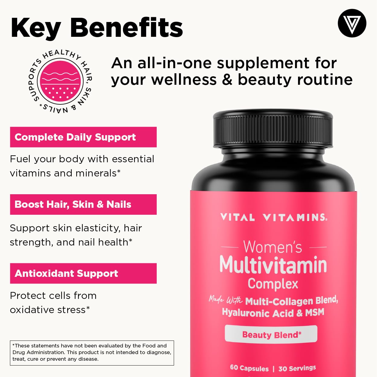 Suplementos Vital Vitamins multivitamínico y biotina para mujer