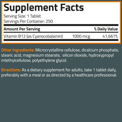 Suplementos vitamínicos Bronson B12 No-OGM 250 tabletas