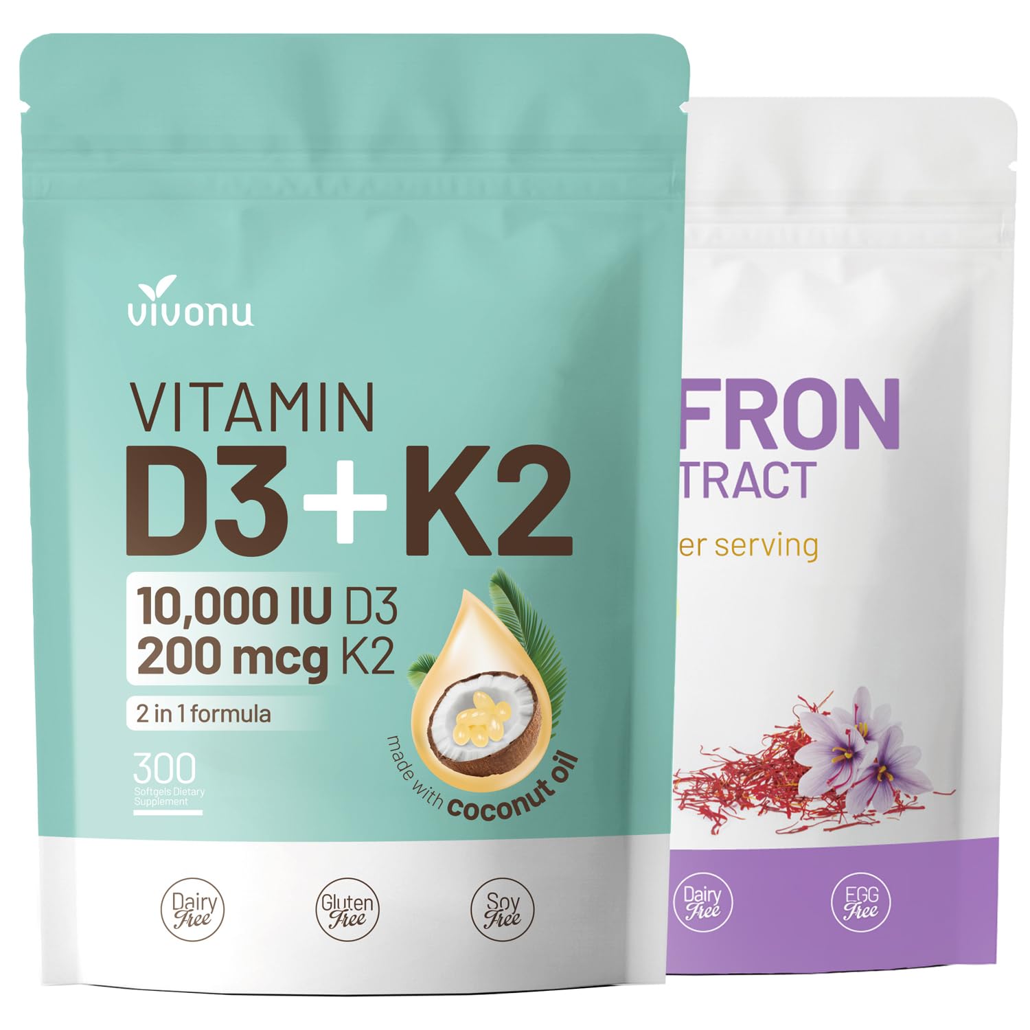 Suplementos VivoNu vitaminas D3 K2 y azafrán gelatinas blandas