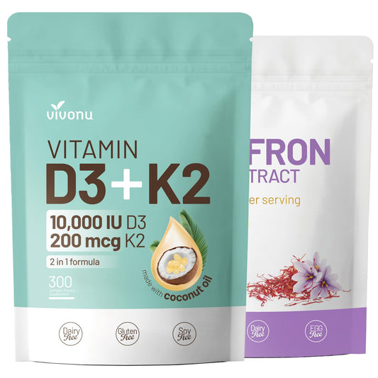 Suplementos VivoNu vitaminas D3 K2 y azafrán gelatinas blandas