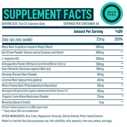 Suplementos WILD FUEL para salud y fertilidad hombres