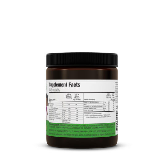 Supplement facts de las gomitas multivitaminas orgánicas para niños.