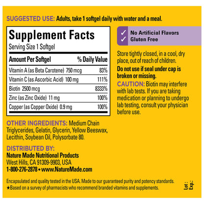 Supplements Nature Made para cabello piel uñas con biotina