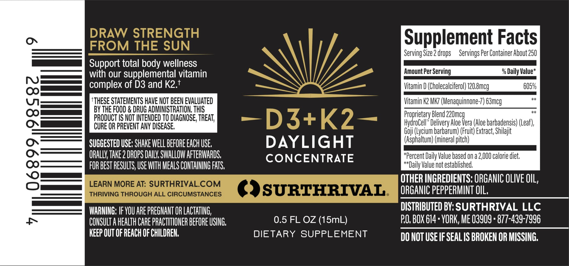Surthrival aceite concentrado de vitamina D3 y K2 sabor menta natural