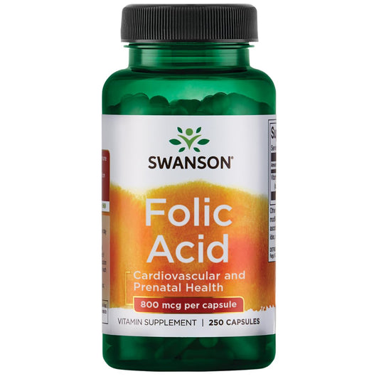 Swanson ácido fólico 800 mcg 250 cápsulas suplemento salud prenatal