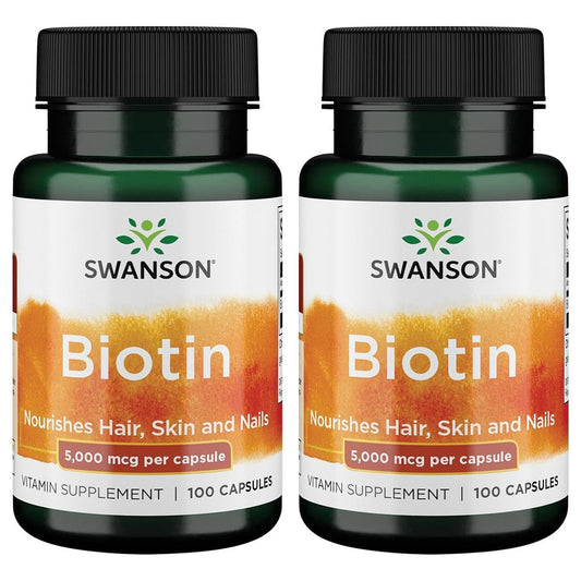 Swanson Biotina 5000 mcg 100 cápsulas paquete doble