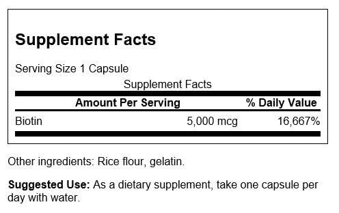 Etiqueta Swanson Biotina Vitamina B7 5000 mcg 100 cápsulas
