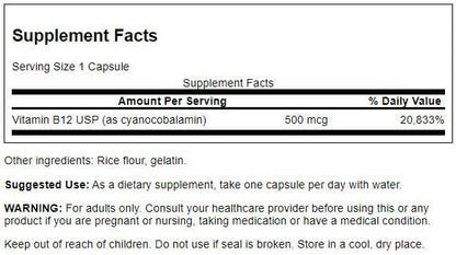 Swanson suplemento vitamina B12 cápsulas para energía y metabolismo