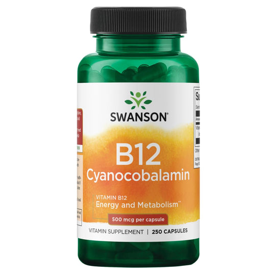 Swanson vitamina B12 cianocobalamina 500 mcg frasco 250 cápsulas
