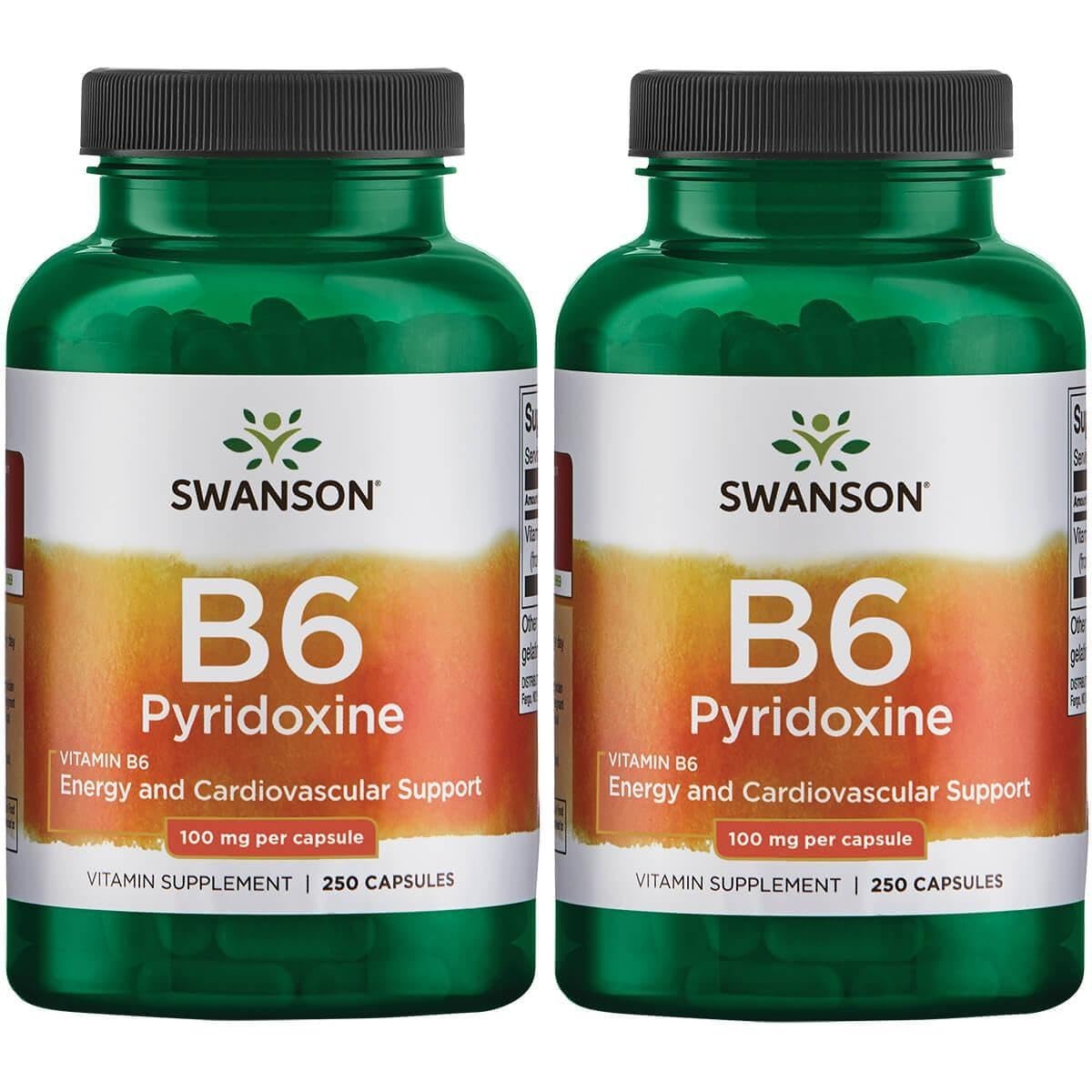 Swanson Vitamina B6 Piridoxina 250 cápsulas paquete de 2