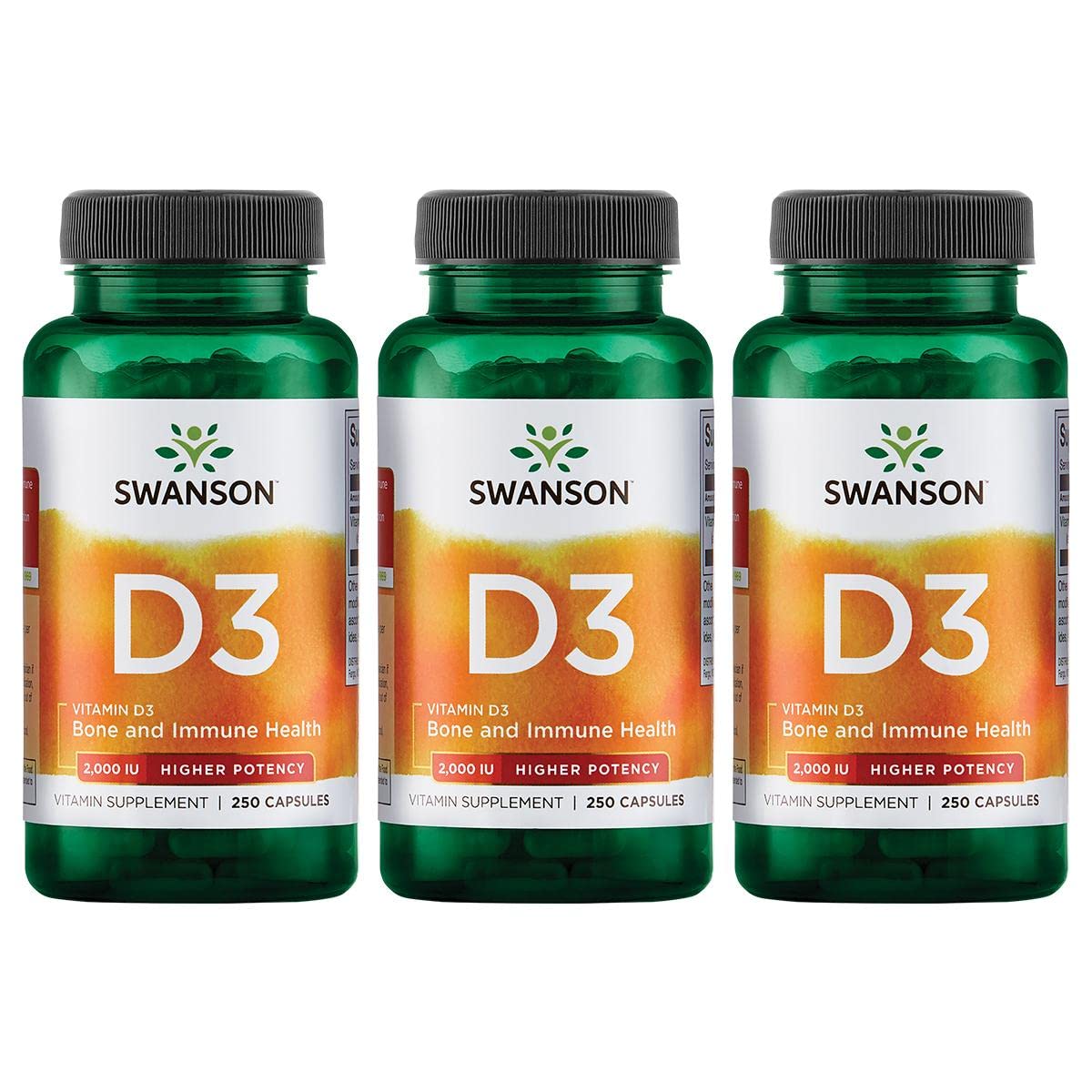 Swanson vitamina D-3 suplemento 2000 UI 250 cápsulas pack 3