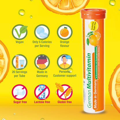 Tabla de beneficios multivitaminas T&D sabor naranja.