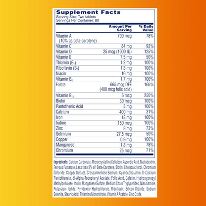 Tabla de componentes de One A Day Mujeres Petites Multivitaminas.