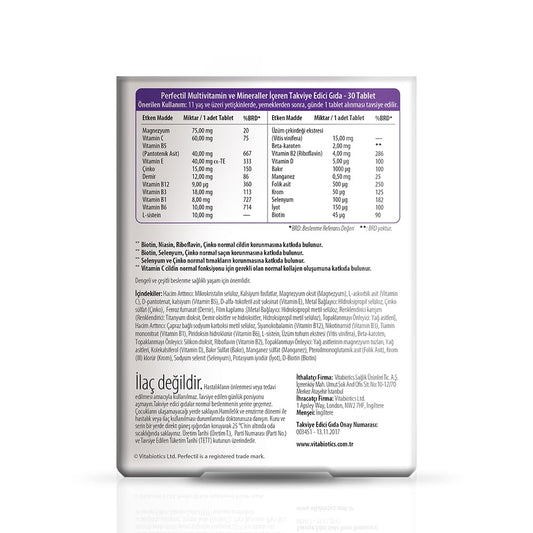 Tabla de contenido nutricional de Perfectil