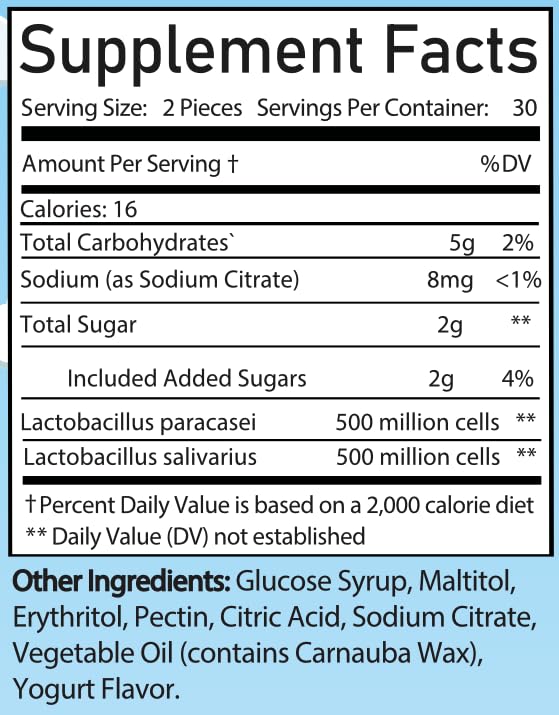 tabla de hechos nutricionales de gomitas probióticas