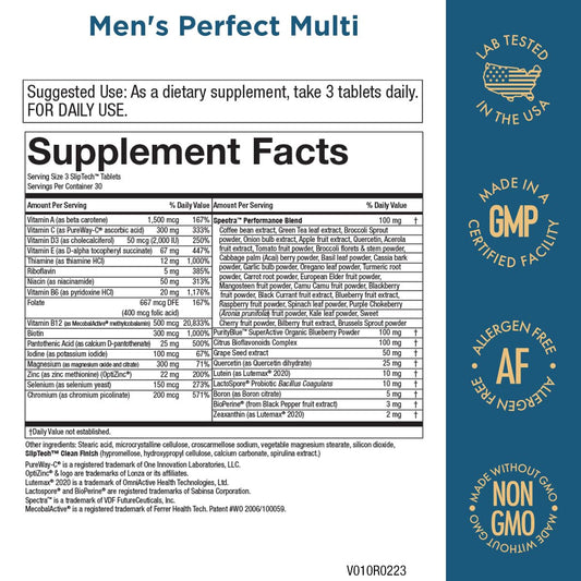 Tabla de hechos de suplementos Men's Perfect Multi