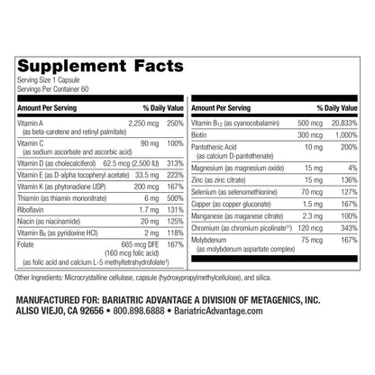 Tabla de información nutricional multivitamínico ADEK